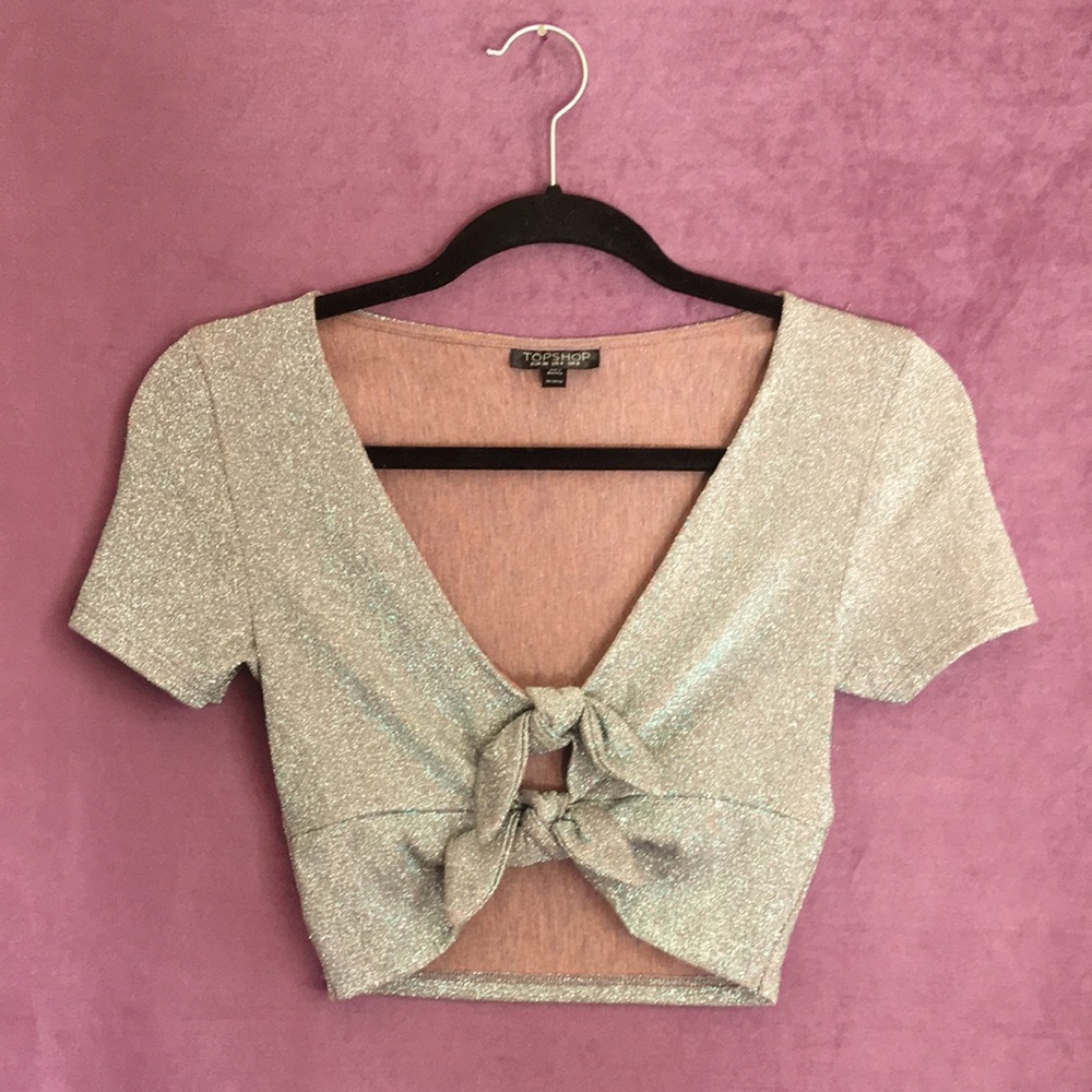 Topshop Mid-drift Metallic Going Out Top